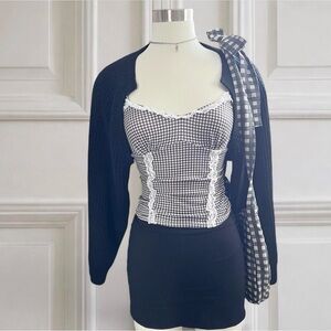 Black and White Gingham Lace Trim Cami